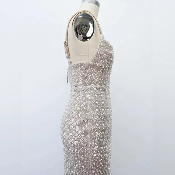 allegra silver sequin maxi dress Bronx And Banco Women's Venetian Allegra Embellished Maxi Dress - Silver